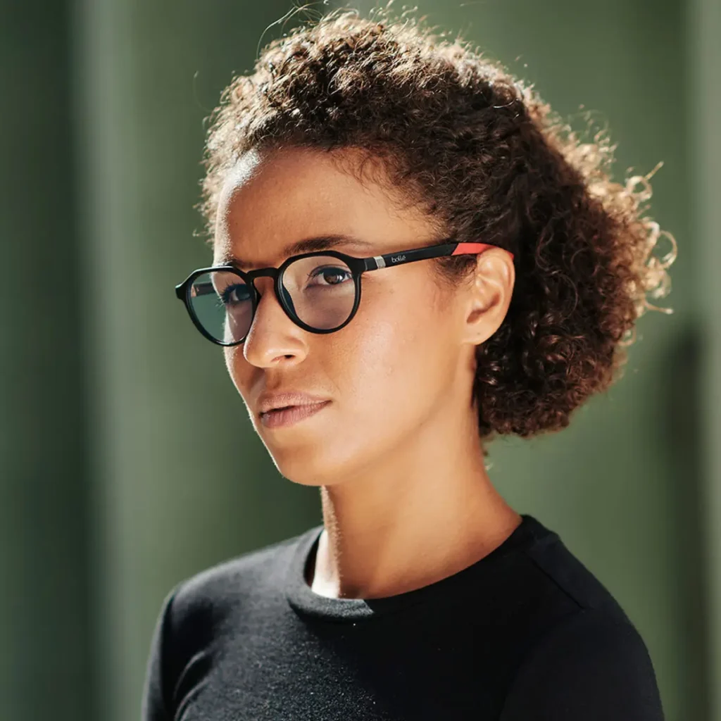 Young woman wearing Bolle glasses